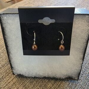 NIB Genuine Chocolate Brown Pearl Drop Earrings